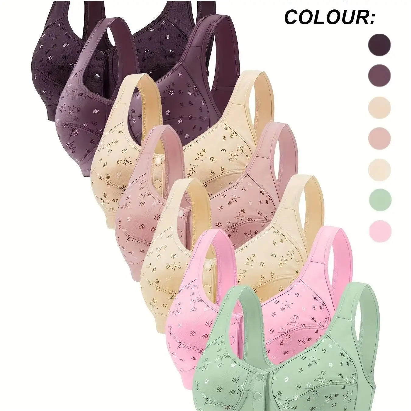 7-Piece Floral Front-Closure Nursing Bra Set – Adjustable Pressurized Support & Breathable Comfort