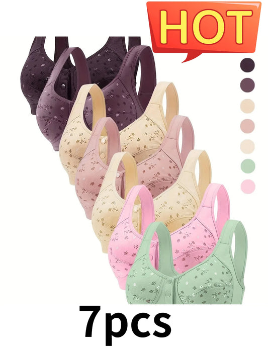 7-Piece Floral Front-Closure Nursing Bra Set – Adjustable Pressurized Support & Breathable Comfort