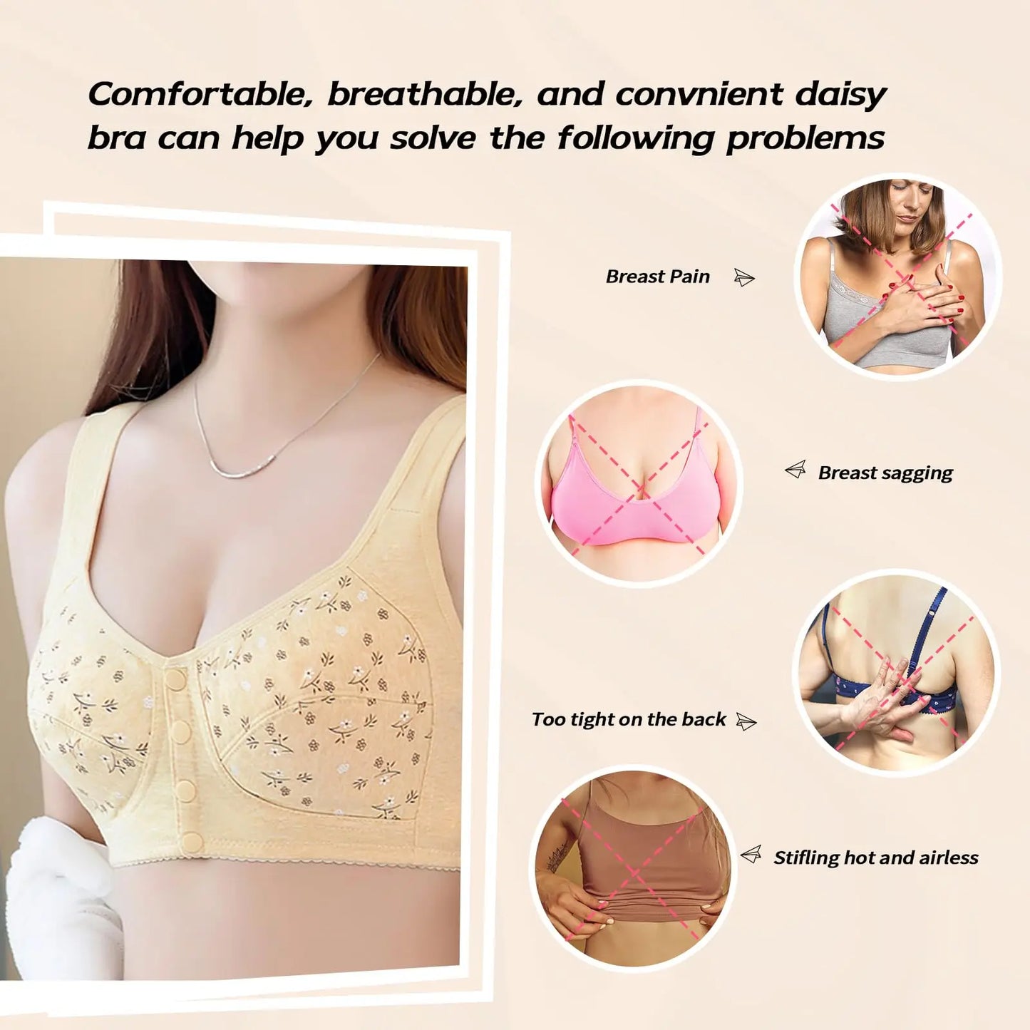 7-Piece Floral Front-Closure Nursing Bra Set – Adjustable Pressurized Support & Breathable Comfort