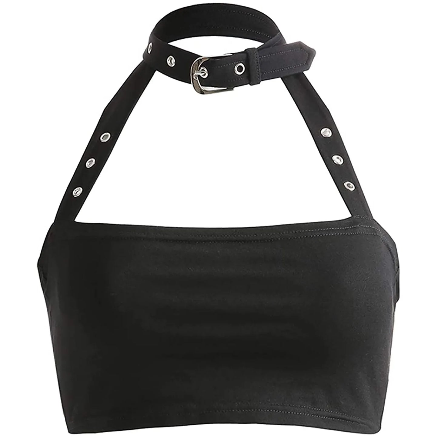 Sexy Punk Choker Halter Crop Top – Backless Slim Fit Gothic Cami Bandeau for Women