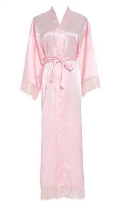Summer Lace Patchwork Satin Kimono Robe Sexy Sleepwear Lingerie Chemises Women Silk Long Nightgown Wedding bridesmaid Robes