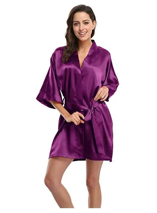 RB030 Sexy Large Size Sexy Satin Night Robe Lace Bathrobe Perfect Wedding Bride Bridesmaid Robes Dressing Gown For Women