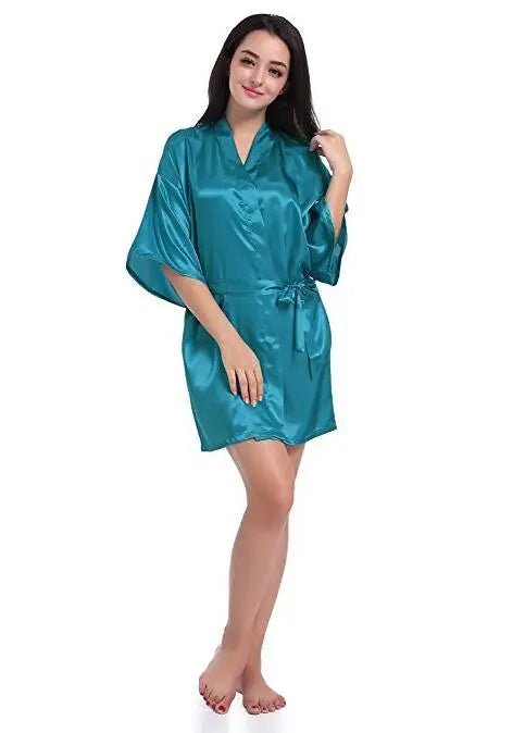 RB030 Sexy Large Size Sexy Satin Night Robe Lace Bathrobe Perfect Wedding Bride Bridesmaid Robes Dressing Gown For Women