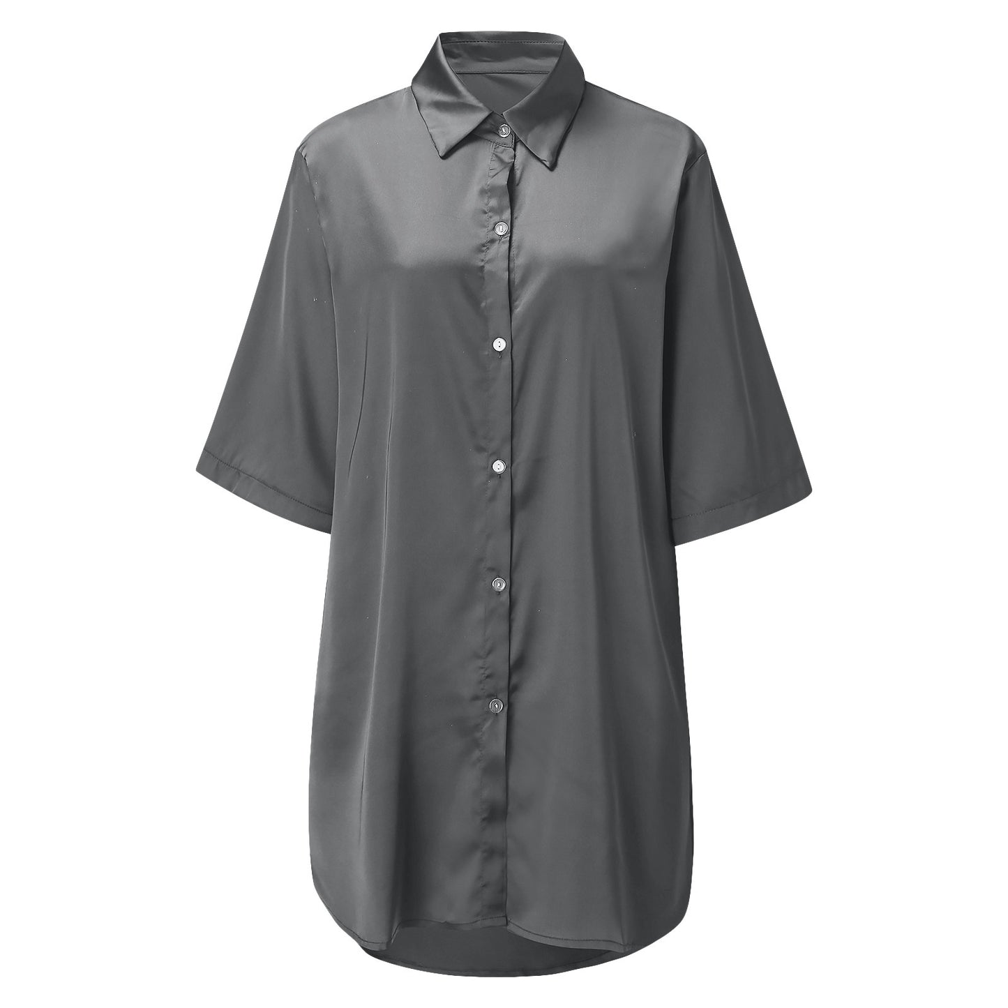 Plus Size Sexy Satin Sleepwear Women Ladies Night Dress Lingerie Nighties V-neck Button Sleep Tops Shirts Loose Nightgown Pijama