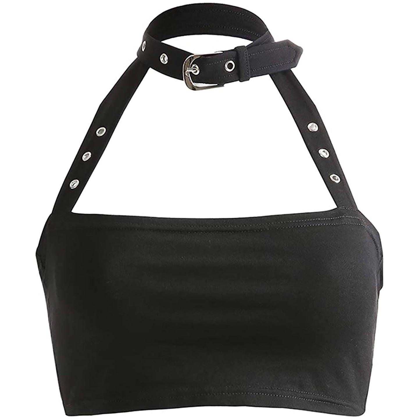 Sexy Punk Style Choker Halter Top Women Sexy Fashion Slim Cami Backless Choker Buckle Cropped Top Summer Crop Bandeau Tank Tops