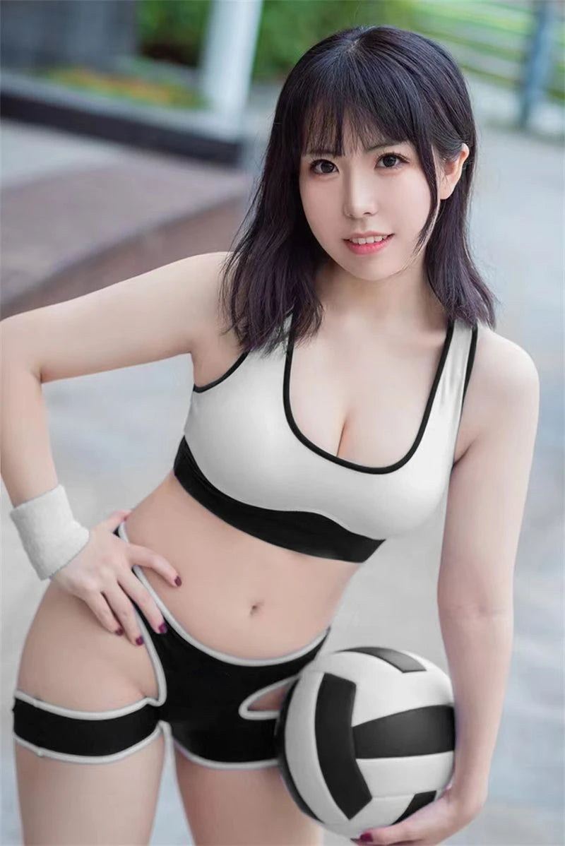 Sheer Hollow-Out Push-Up Anime Cosplay Tank Top & Mini Shorts Set – Sexy Swim & Sport Lingerie