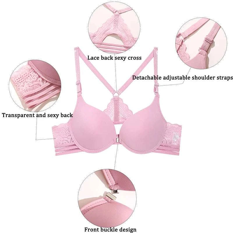 3Pcs Front buckle Sexy Bra Beautiful Back Gathered Lingerie Lace Bra Small Chest Adjustable Bra Women's Upper Support Lingerie