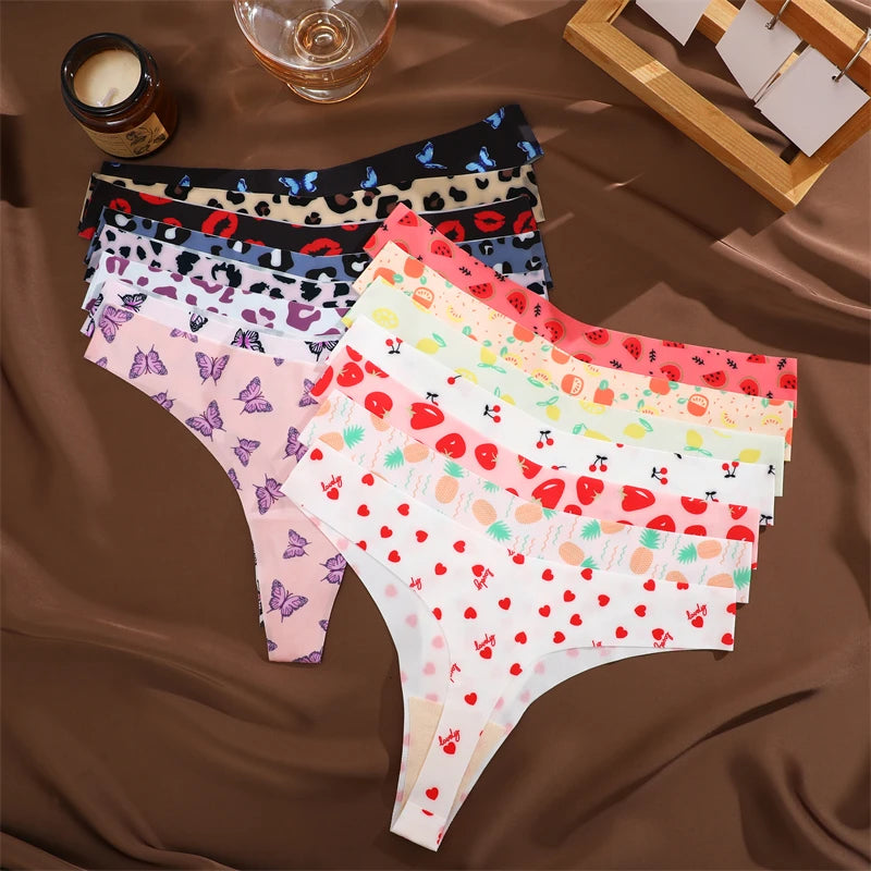 FINETOO Ultra Soft Seamless Graphic Print Thong Set – 4-Pack Stretch Leopard G-Strings for Women