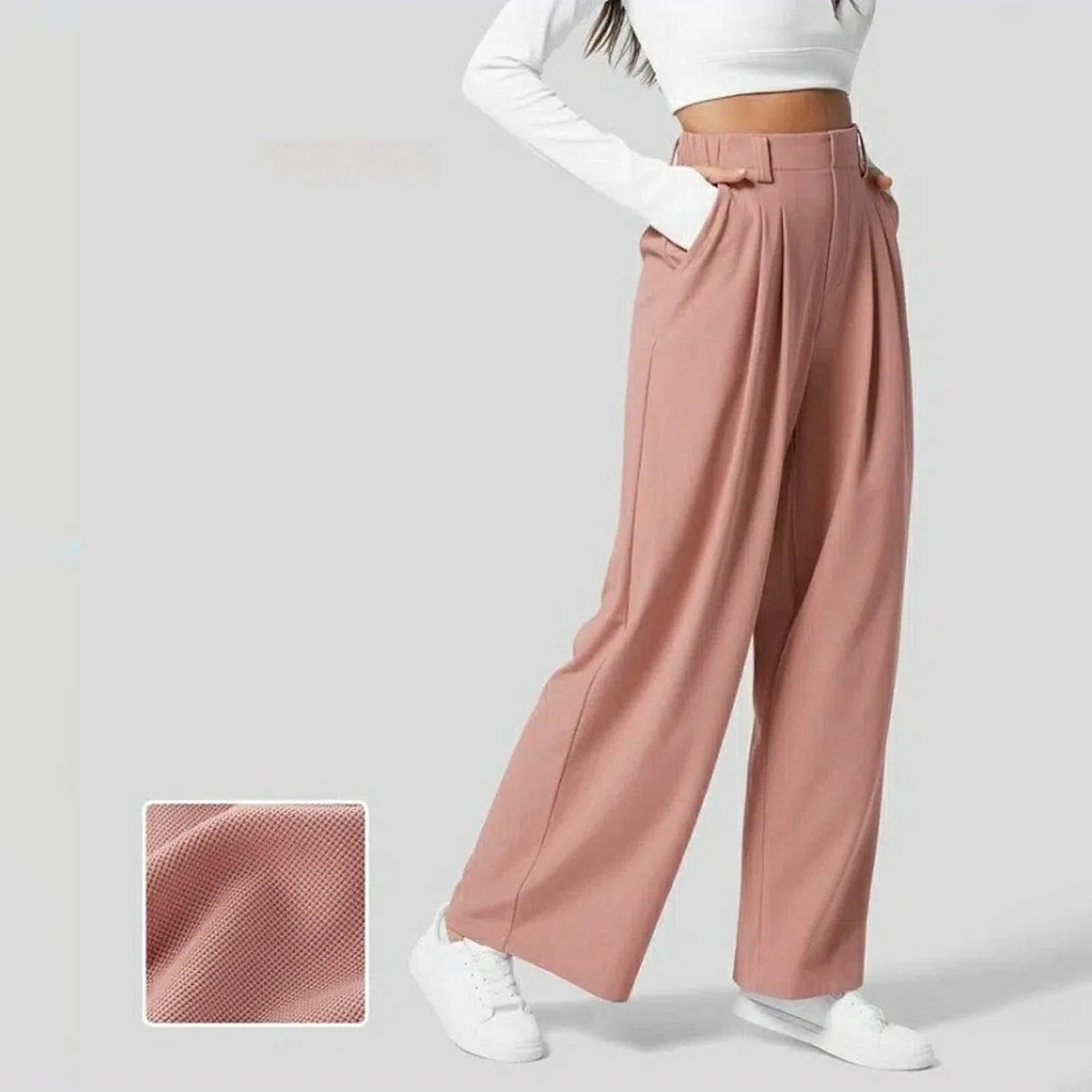 Womens Solid Color Straight Tube Loose Stretch Yoga Pants with Pockets Streetwear Waffle Palazzo Pants Women Joggers Baggy Pants