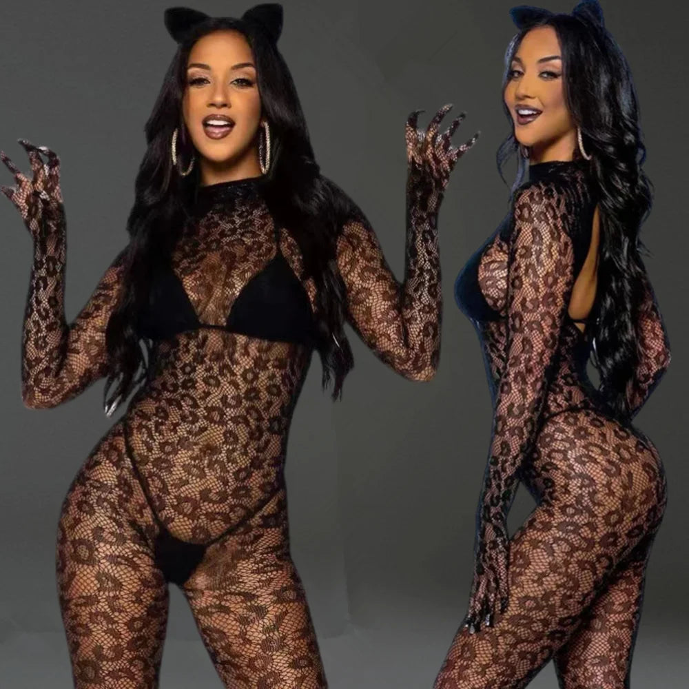 Plus Size Halter Fishnet Bodystocking Bodysuit with Open Crotch – Sexy Lingerie Costume
