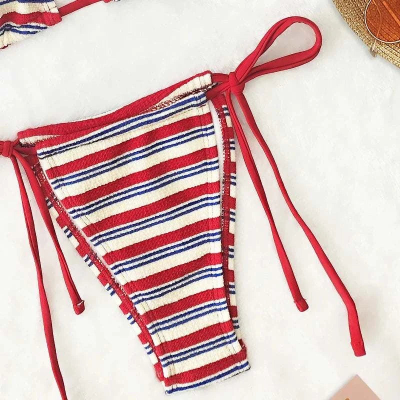 Women's Sexy Push-Up Two-Piece Swimsuit 2025 Bathing Suit Micro Beachwear Stripe Bikini Set Swimwear Trendy купальник женский