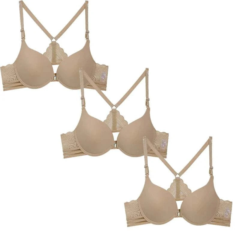 3Pcs Front buckle Sexy Bra Beautiful Back Gathered Lingerie Lace Bra Small Chest Adjustable Bra Women's Upper Support Lingerie