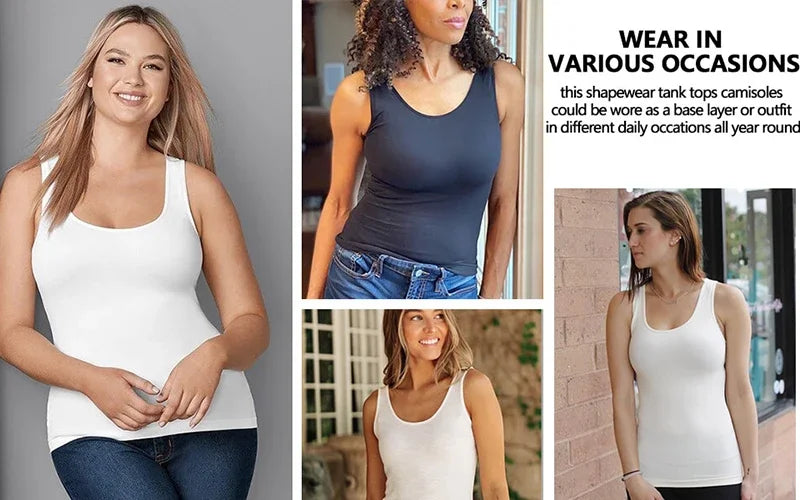 Tank Tops Camisole with Built in Padded Bra Vest Cami Shelf Bra Women Casual Wide Strap Tank Top with Built in Removable Bra