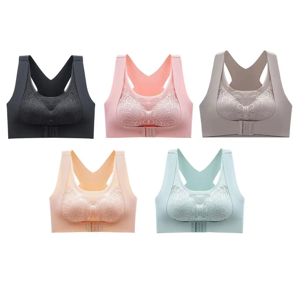 Front-Closure Wireless Posture Support Sports Bra – Breathable Cross-Back Comfort Underwear