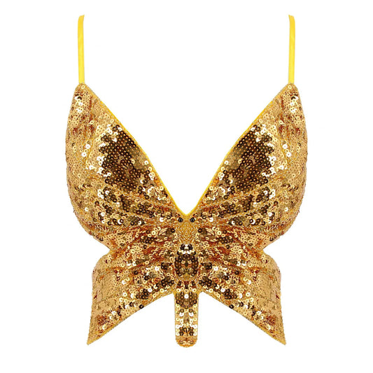 Sparkly Sequin Backless Bandage Crop Top – Sexy Sleeveless Dance & Carnival Vest for Women