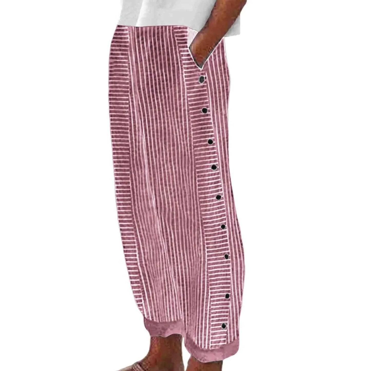 Long Linen Pants Women Women Summer Fashion Striped Print Button Casual Versatile Loose High Waist Yoga Dress Pants For Women