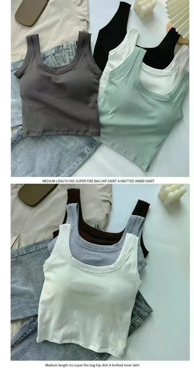 Women's Vest One-Piece No Steel Ring Cotton Chest Pad Wide Shoulder Sports Yoga Vest Underwear Black White Bra Tank Top Women