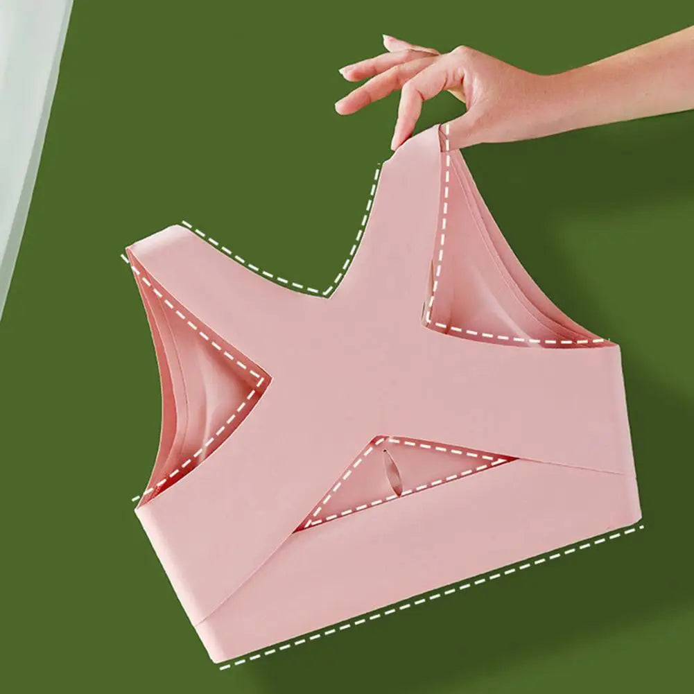 Front-Closure Wireless Posture Support Sports Bra – Breathable Cross-Back Comfort Underwear