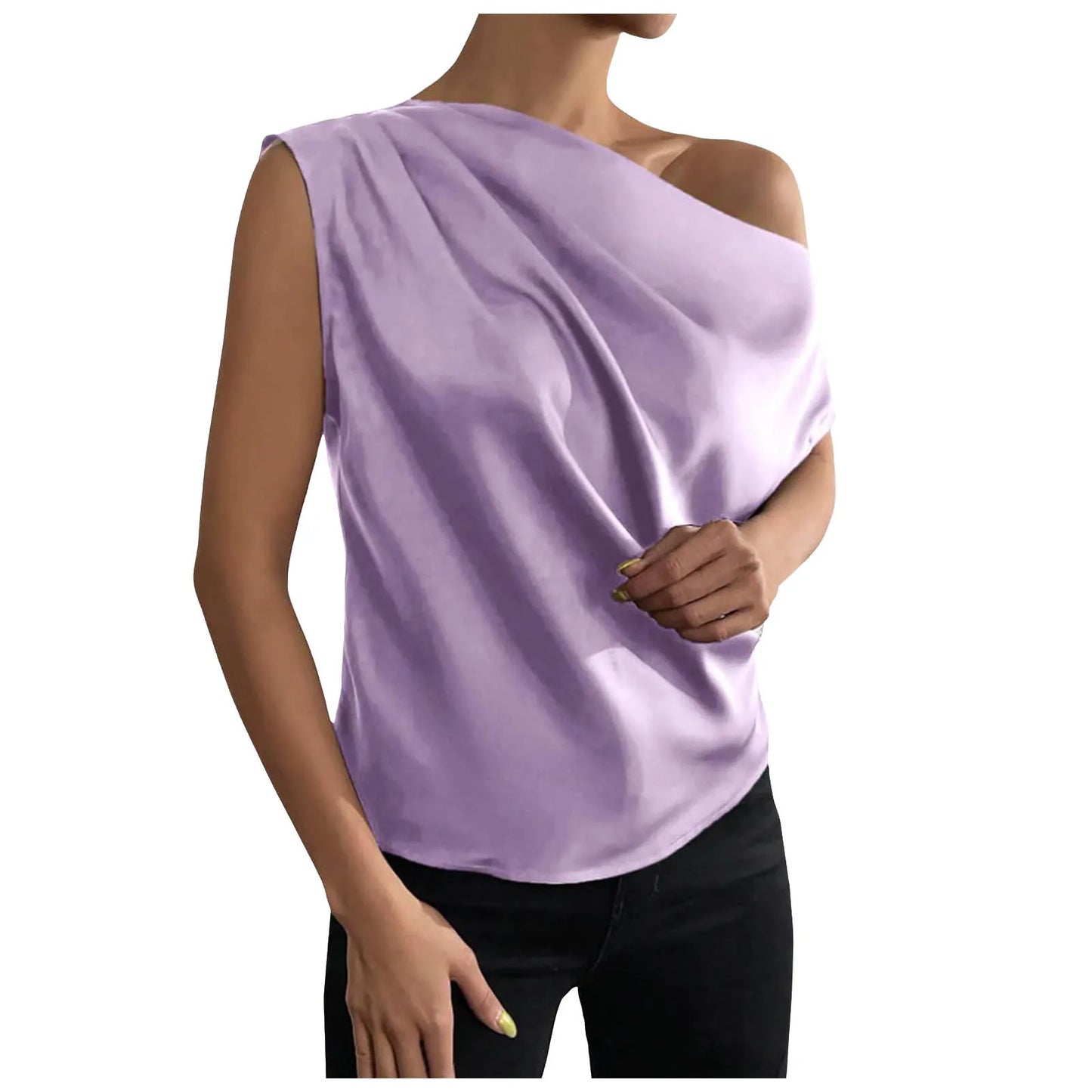 Summer Camisole Tanks For Women Women Silk Satin Casual Sleeveless U Neck Tank Top Summer Curved Hem Lightweight Ropa De Mujer