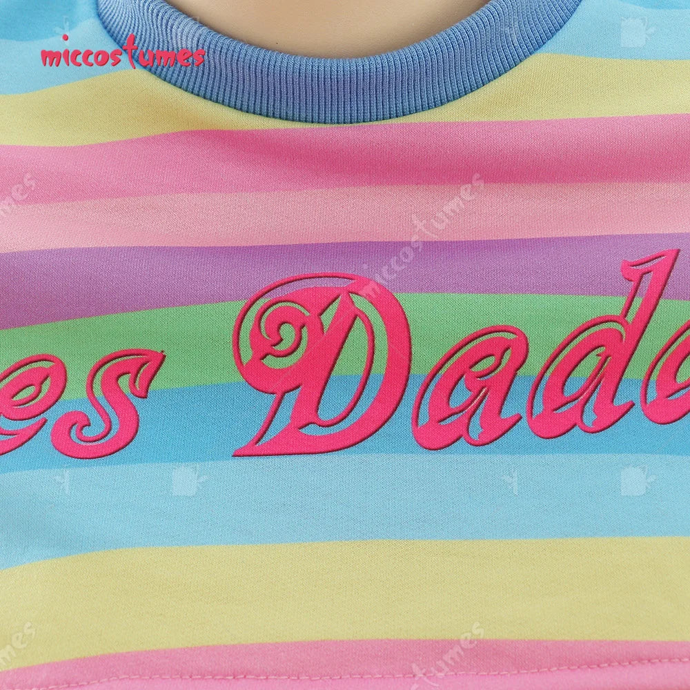 Women Sexy Cosplay Lingerie Rainbow Stripe Long Sleeve Short Tops and Panty with Stockings Sleepwear Sexy Costumes