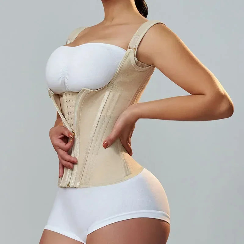 Colombian Double-Compression Shapewear Vest – Adjustable Zipper & Hook-and-Eye Waist Trainer Corset