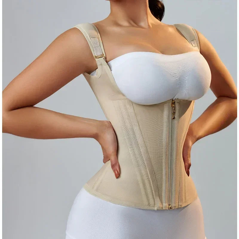 Colombian Double-Compression Shapewear Vest – Adjustable Zipper & Hook-and-Eye Waist Trainer Corset