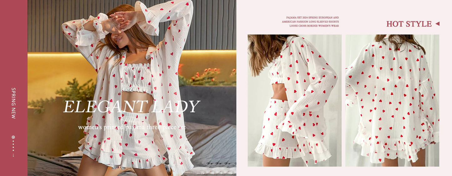 Pink Plaid Loose-Fit Turn-Down Collar Nightgown & Pajama Pant Set – Long Sleeve Sleepwear