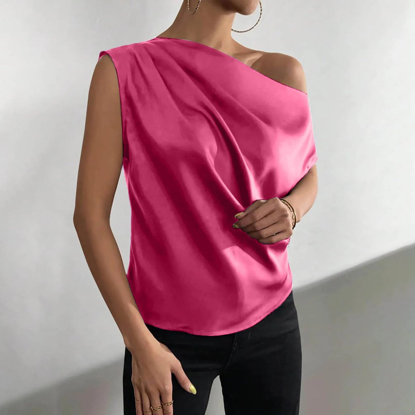 Summer Camisole Tanks For Women Women Silk Satin Casual Sleeveless U Neck Tank Top Summer Curved Hem Lightweight Ropa De Mujer