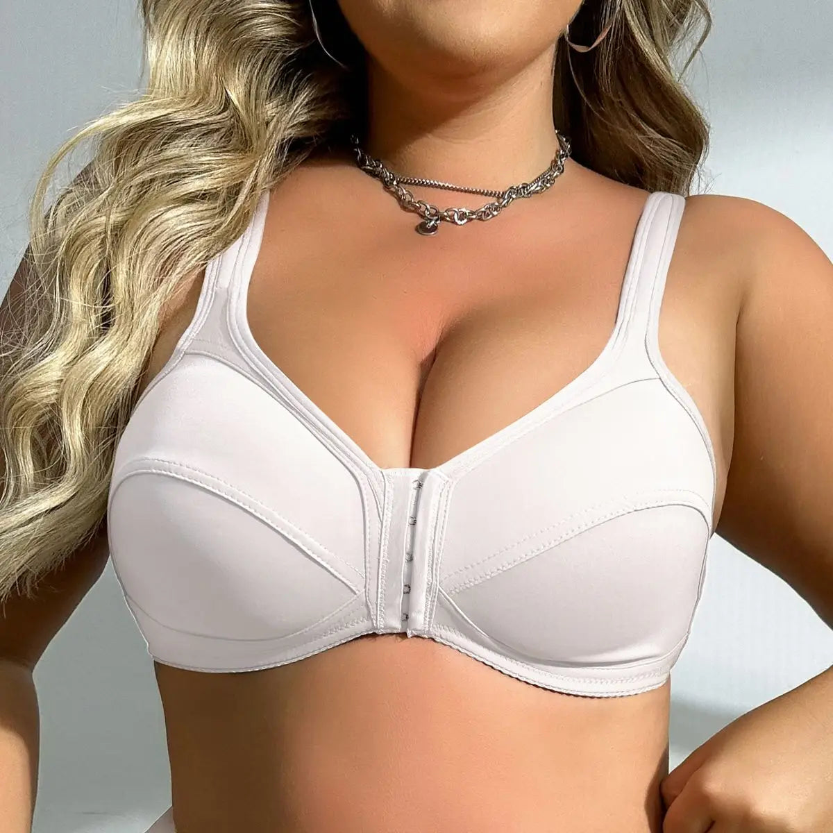 Beauwear Front Closure Bra for Women Plus Size Full Cup Bras Wirefree Underwear Solid Color Simple Lingerie-2025