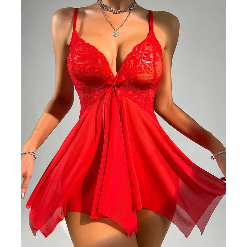 Summer Fantasia Sheer Lace Suspender Babydoll Corset Chemise – Erotic Sleepwear