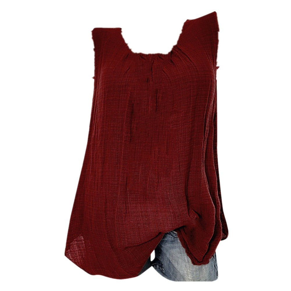 Plus Size Cotton Linen Sleeveless Baggy Tank Top – Casual U-Neck Summer Vest Blouse for Women