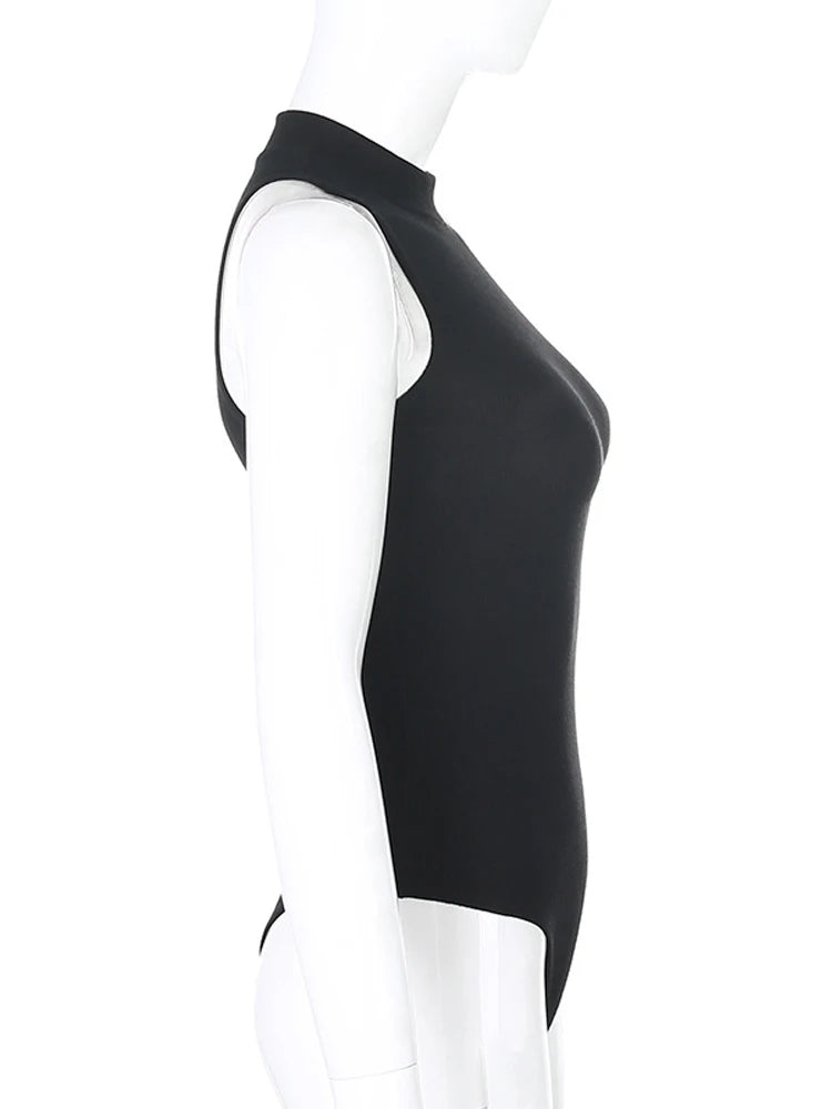 Harajuku Solid Jleepsuit for Women – Sleeveless Sexy Black Bodycon Bodysuit Top, Vintage Y2K Gothic Fashion Streetwear Clothing