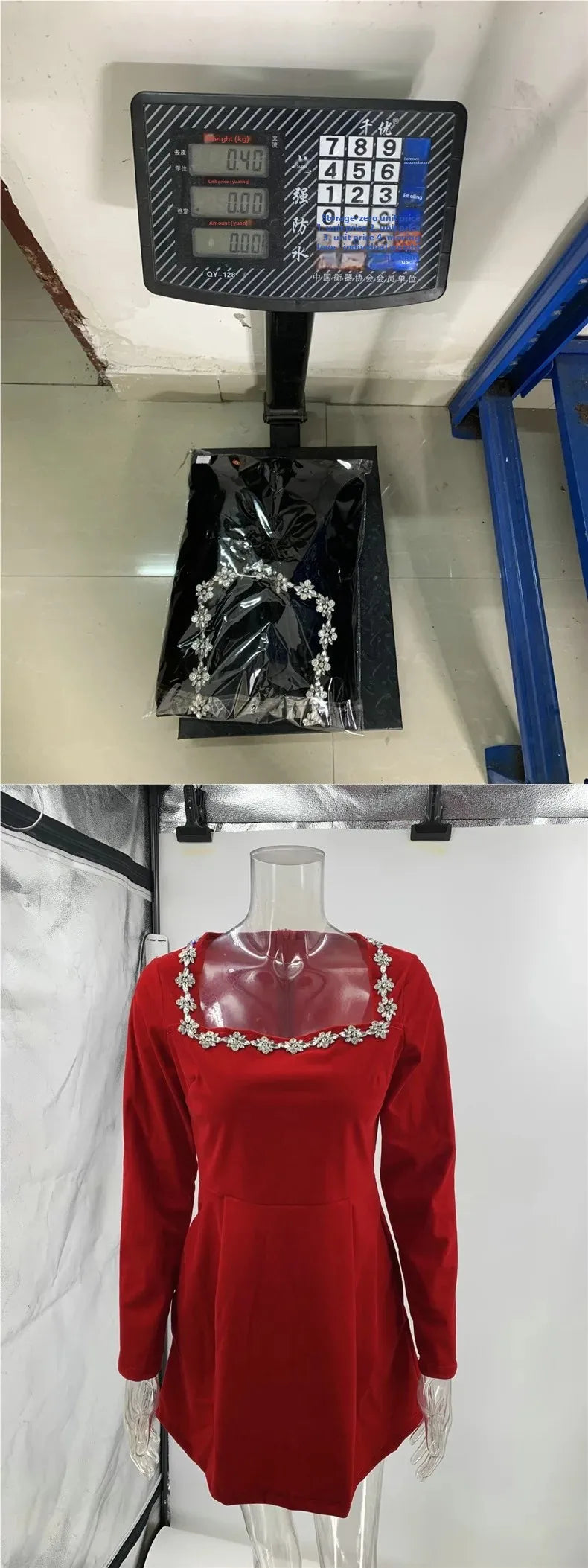 Elegant Short Velvet Dress with Diamond Embellishment Square Collar Independent Station Cross-border Spring Women's Fashion