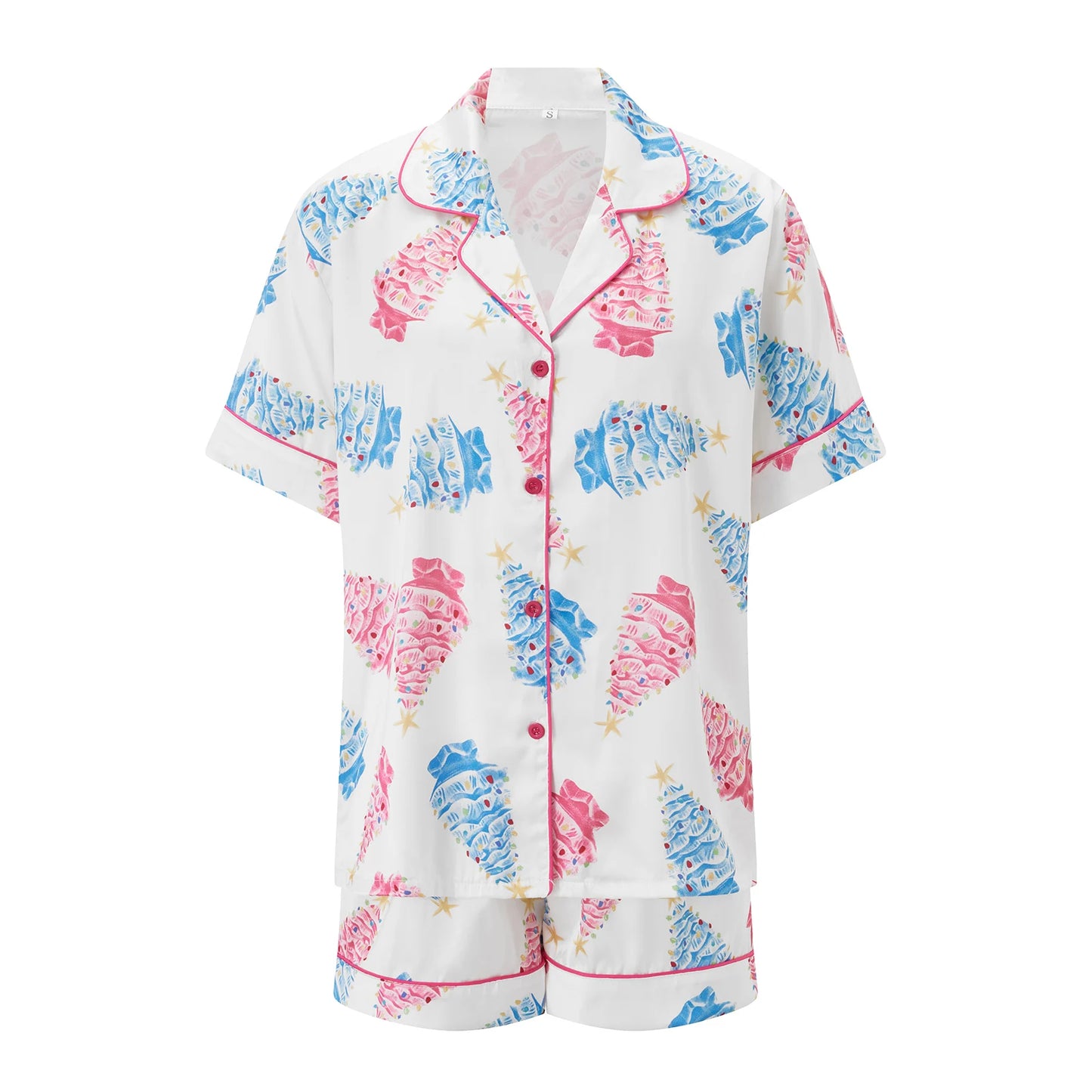 Women’s White 2-Piece Christmas Short-Sleeve Pajama Set – Festive Shirt & Shorts