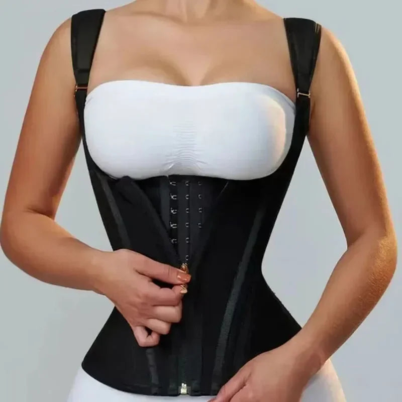 Colombian Double-Compression Shapewear Vest – Adjustable Zipper & Hook-and-Eye Waist Trainer Corset