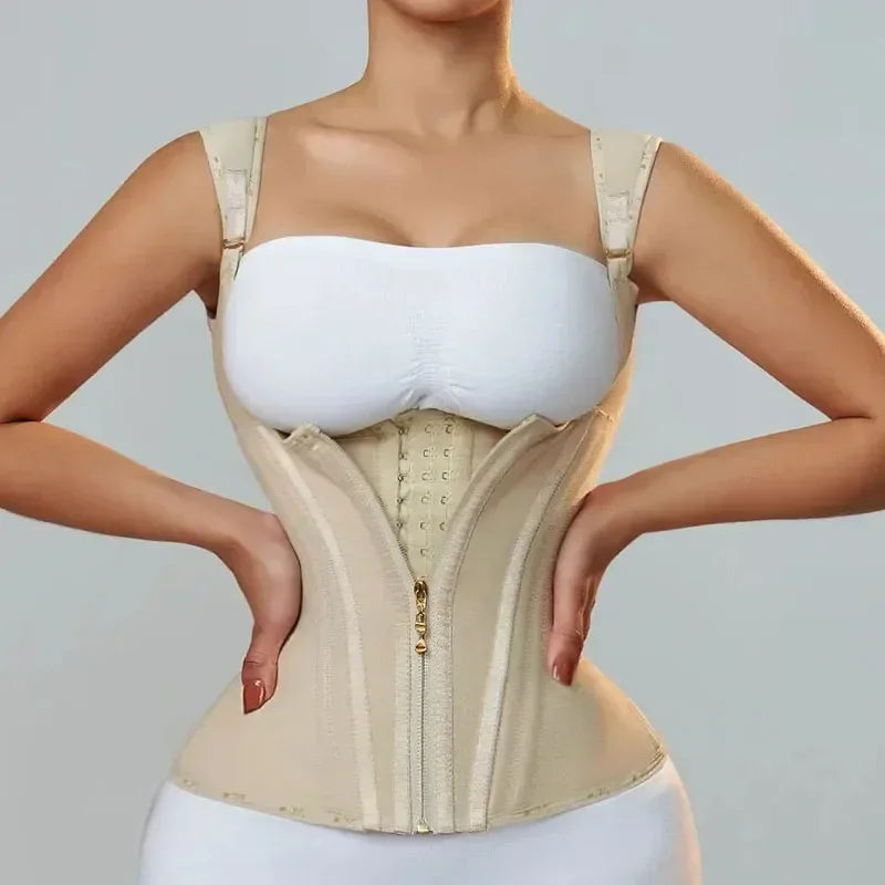 Colombian Double-Compression Shapewear Vest – Adjustable Zipper & Hook-and-Eye Waist Trainer Corset