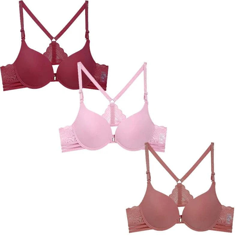 3Pcs Front buckle Sexy Bra Beautiful Back Gathered Lingerie Lace Bra Small Chest Adjustable Bra Women's Upper Support Lingerie