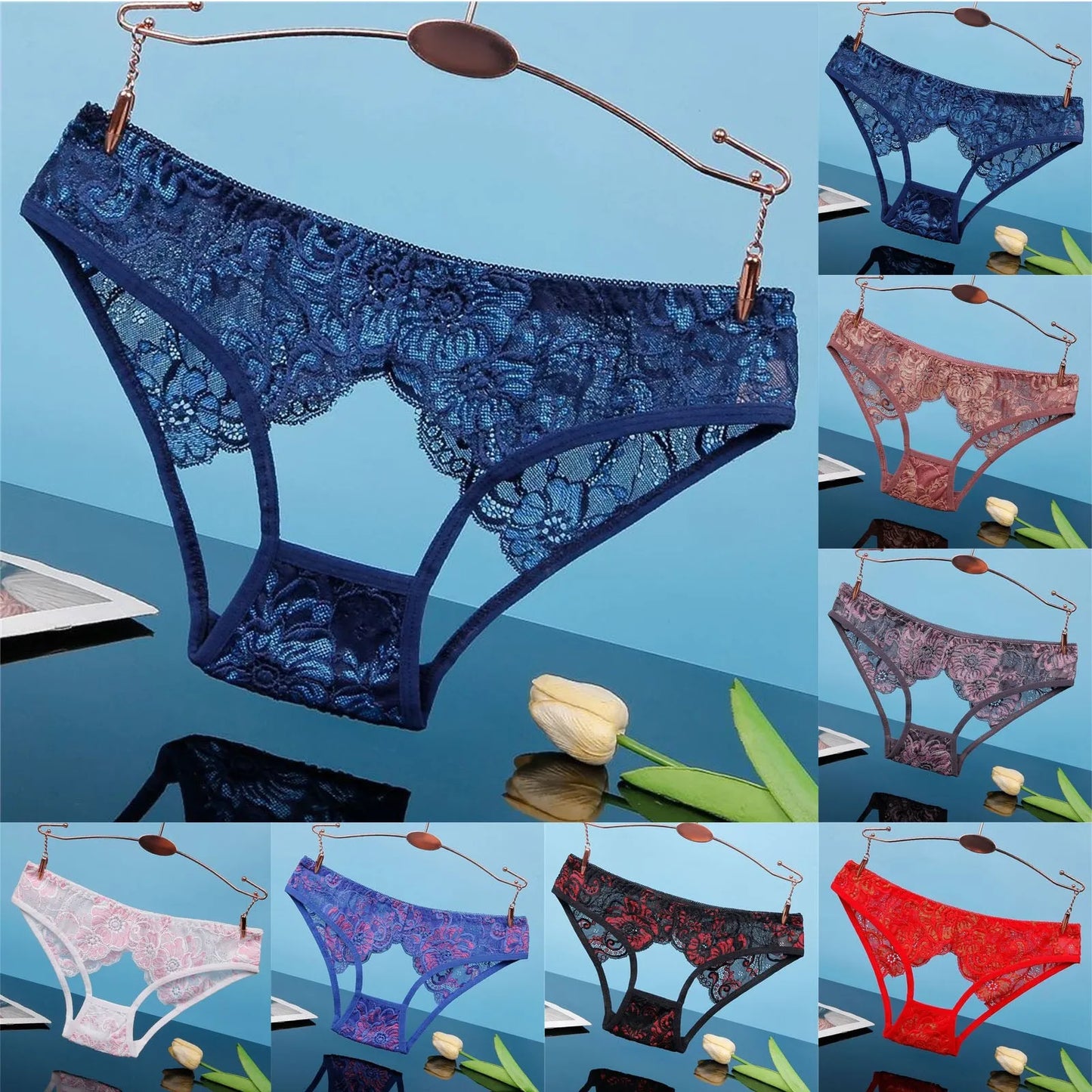 Sexy Hollow Out Underwear For Women Lace Low Waist Hipster Female Floral Embroidered Panties Underpants Sheer Thin Briefs