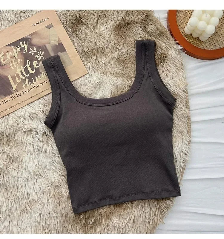 Women's Vest One-Piece No Steel Ring Cotton Chest Pad Wide Shoulder Sports Yoga Vest Underwear Black White Bra Tank Top Women