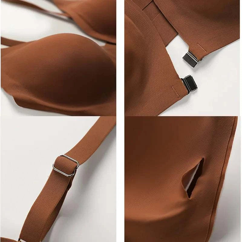 Ice Silk Underwear Set Solid Color Seamless Bra Wireless Front Buckle Push Up Bra Comfortable Panties Sexy Underwear Set