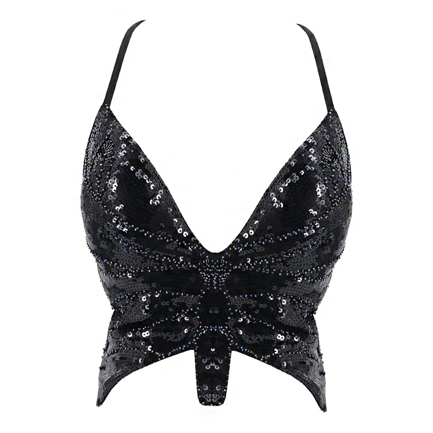 Sparkly Sequin Backless Bandage Crop Top – Sexy Sleeveless Dance & Carnival Vest for Women