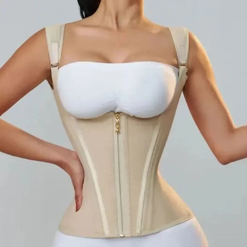 Colombian Double-Compression Shapewear Vest – Adjustable Zipper & Hook-and-Eye Waist Trainer Corset
