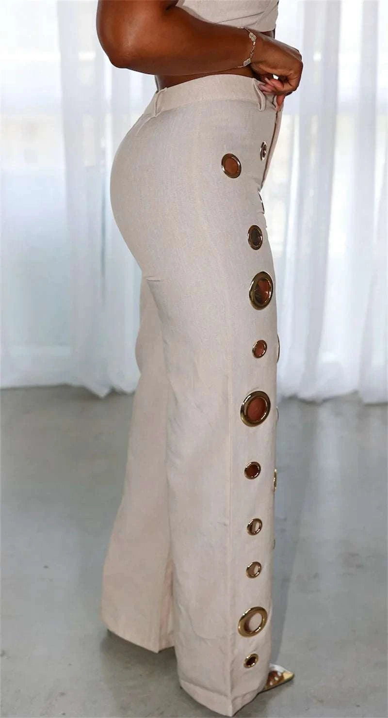 Sexy Night Party 2 Piece Sets Women Outfit Clubwear Festival Clothing Halter Crop Top and Pants Conjuntos Femininos Elegantes