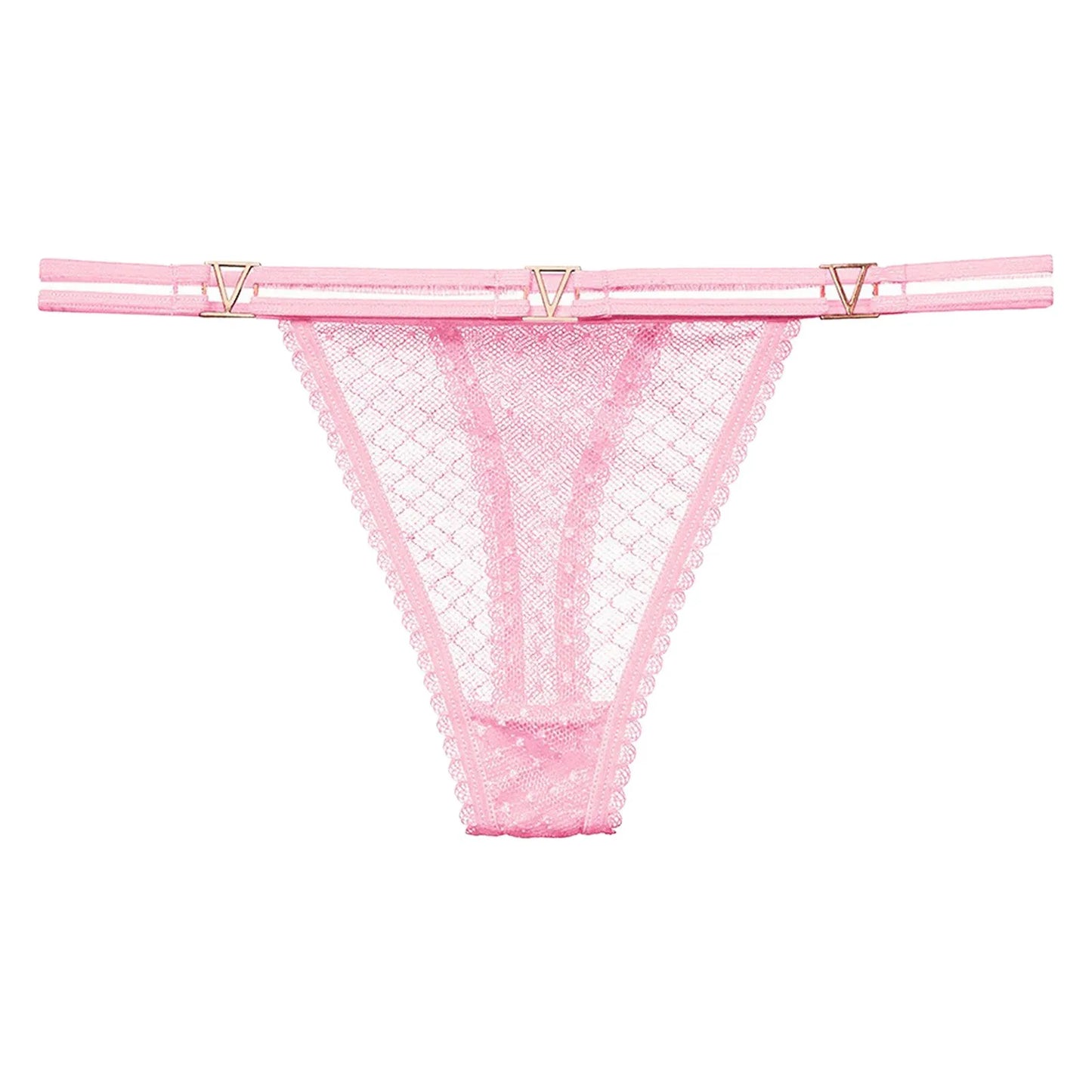 Seamless Hipster Mesh Thong – Low Waist Multi-Color G-String with Lace & Metal Buckles for Women