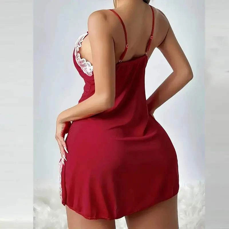 Plus Size Set Lace Bra And Thong Sets Sexy Dress Women's Lingerie V-Neck Nightgown Split Hem Soft Lingeries Female Clothes Hot