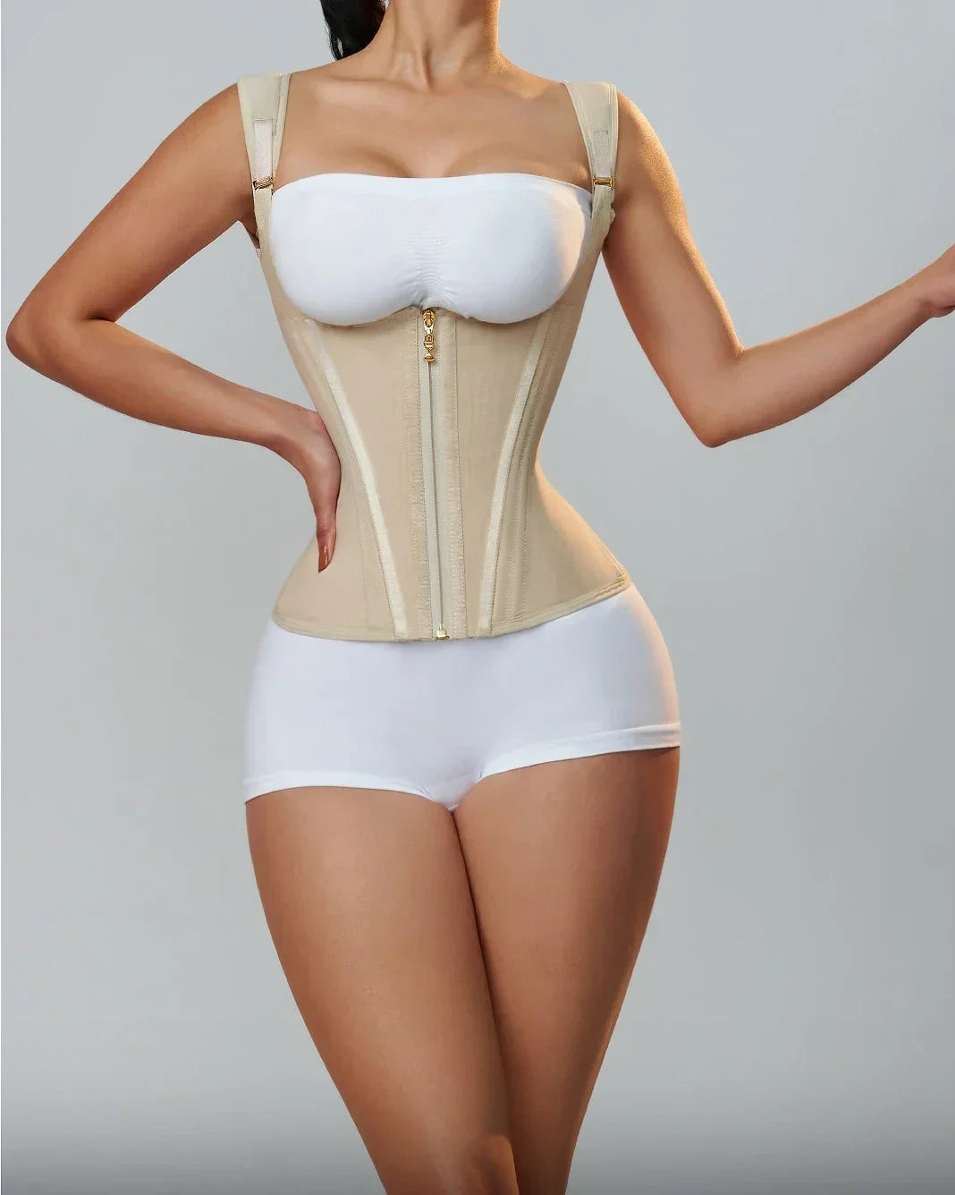 Colombian Double-Compression Shapewear Vest – Adjustable Zipper & Hook-and-Eye Waist Trainer Corset