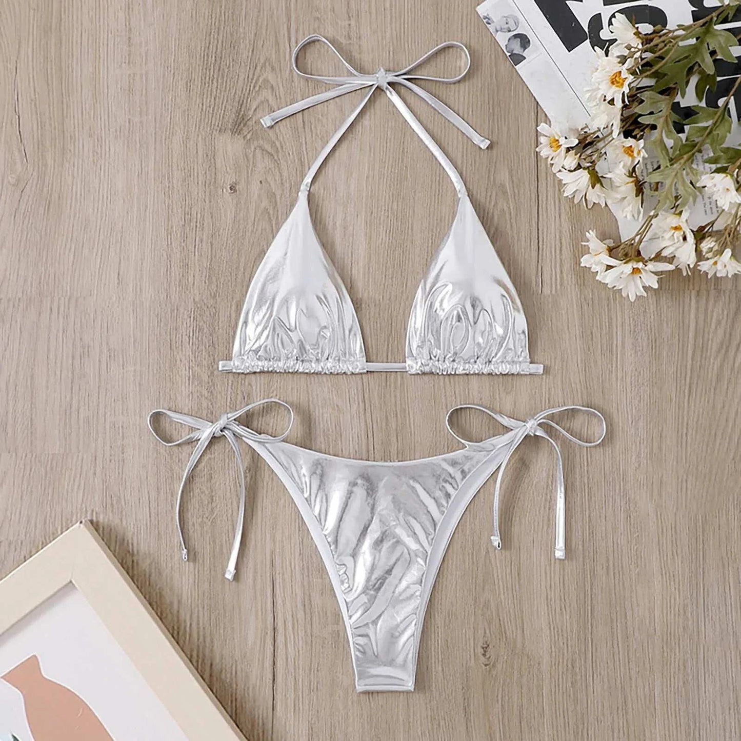 2023 New Mini Swimsuit Biquini Sexy Split Bikini Two Piece Swimsuit Looks Thin Sexy Swimsuit Set Triangle Cup Swimming Beachwear