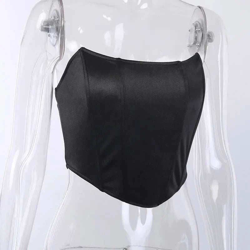 Sleeveless Off Shoulder Fashion Sexy Corset Crop Tops Vest Female Underwear Backless Bustier Top Solid
