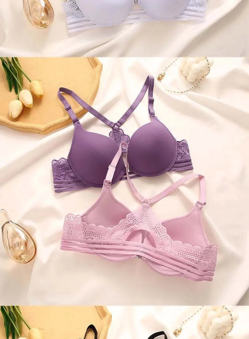 3Pcs Front buckle Sexy Bra Beautiful Back Gathered Lingerie Lace Bra Small Chest Adjustable Bra Women's Upper Support Lingerie