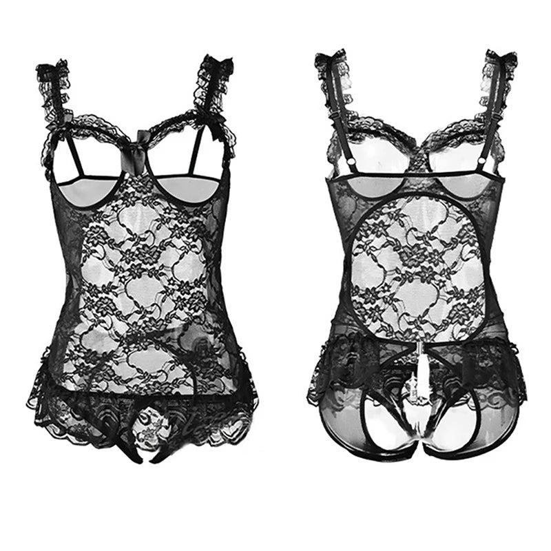 Open-Bust Crotchless Lace BDSM Bodysuit – Sexy Babydoll Fantasy Lingerie
